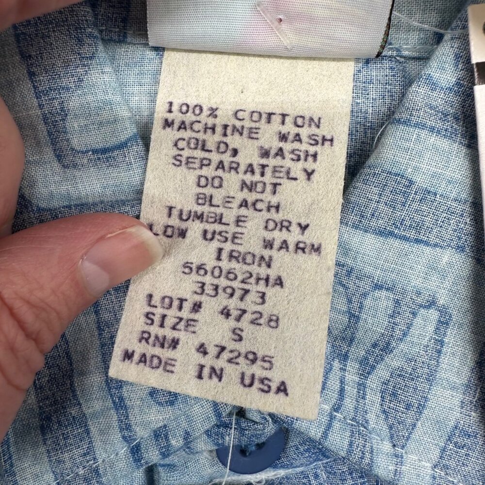 Vintage Hawaiian Shirt Small Blue Floral Short Sleeve 1980s Sears Sun Bay USA - Picture 8 of 10